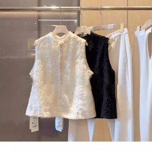 Womens Solid-Color Retro Loose-Fit New Chinese-Style Waistcoat Vests