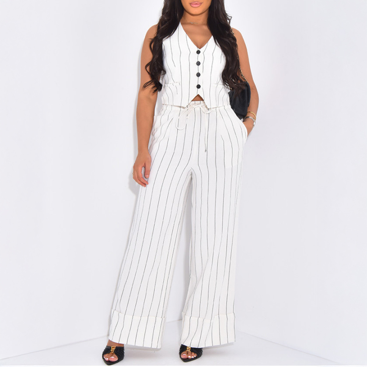 Womens Stylish, Minimalist Commuter Striped Set - Image 2