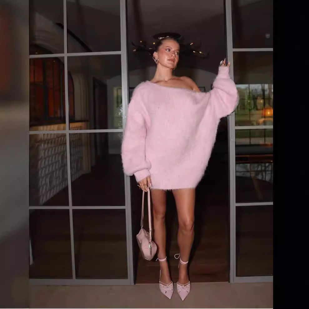 V-neck Backless Lace-up Midi Sweater For Women