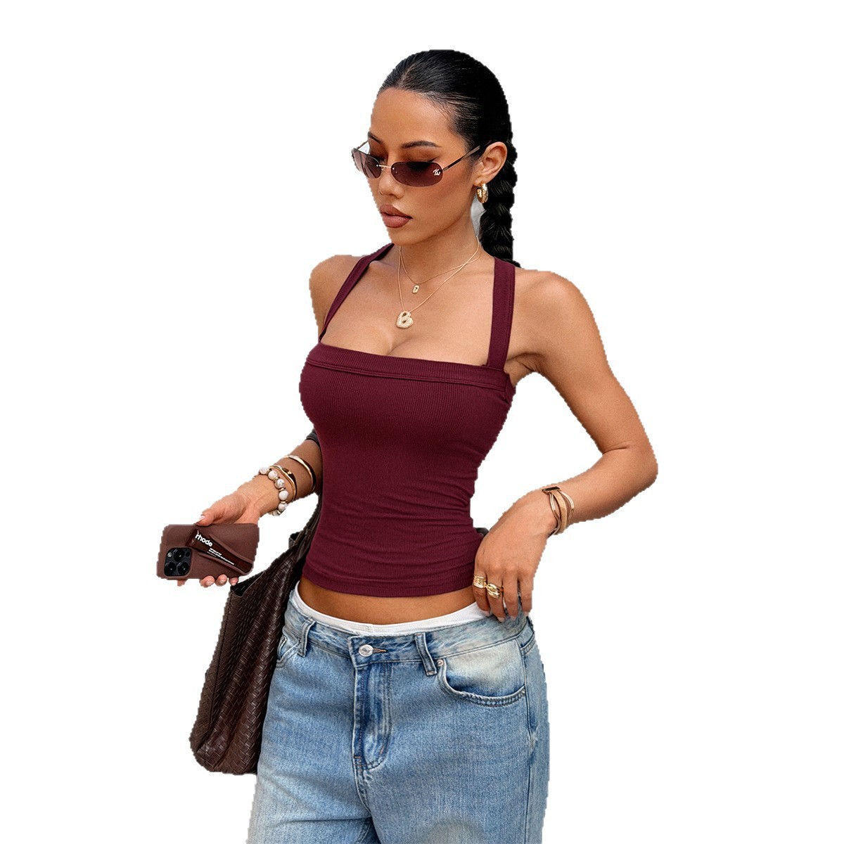 Womens Solid-Color Camisole Tube Top - Image 4