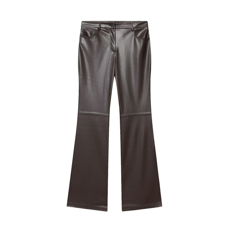 Cord-waist Micro-flared Pants For Leg-lengthening, Figure-hugging Casual Leather Pants - الصورة 7