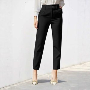 Womens Casual Suit Pants Straight-leg Cropped Trousers