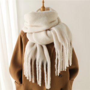 Versatile Winter Thermal Scarf With Extended Tassels