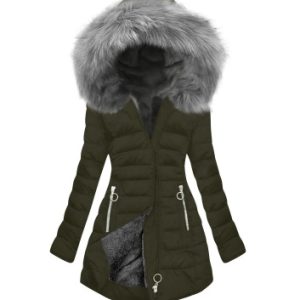 Women's Thick Cotton Coat With A Large Fur Collar