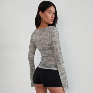 Womens Lightweight Loose-fitting Sexy Animal-print T-shirt Top