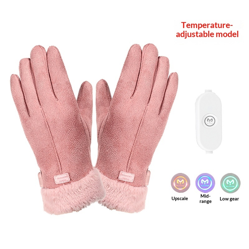 Winter Women's USB Heating Waterproof Suede Finger Gloves - Image 8