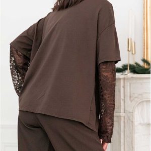 Casual Comfortable And Stylish Lace-panelled Long-sleeve For Commuting