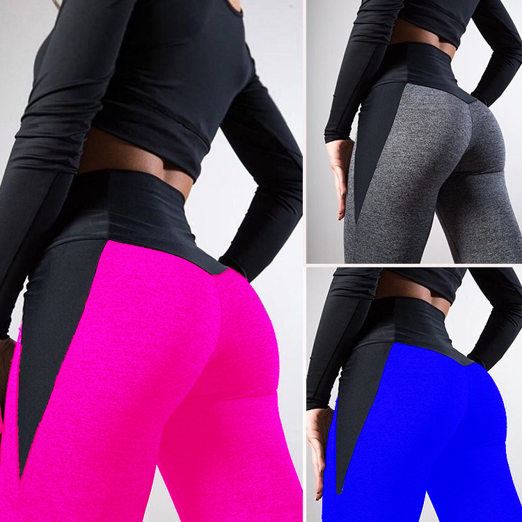 Spliced Contrasting-Color Athletic Yoga Leggings - الصورة 2