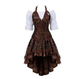 Womens Steampunk Bodycon Dress Pirate Shirt Gothic Corset Bustier