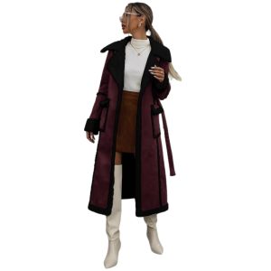 Long Lamb Wool Coat With Integrated Fur And Fleece Lining