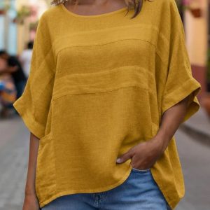 Loose-fitting Top With A Crew Neck And Three-quarter-length Sleeves