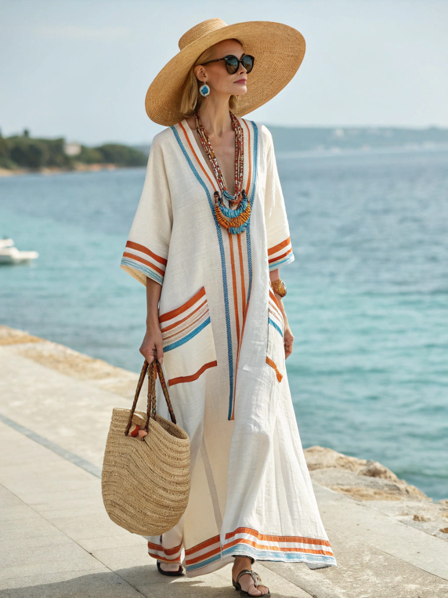 V-neck Short-sleeve Printed Maxi Dress With A Flared Hem - Image 2