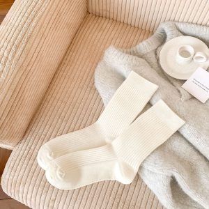 Womens Korean-style Autumnwinter Fleece-lined Chunky Solid-color Ankle Socks