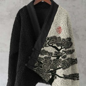 Womens Digital-Print Kimono Cardigan Fleece Jacket