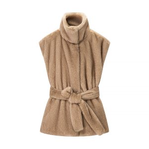 Casual Minimalist Belt With Mink Fur Vest