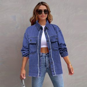 New Relaxed-fit American-style Streetwear Washed-up Collar Jacket