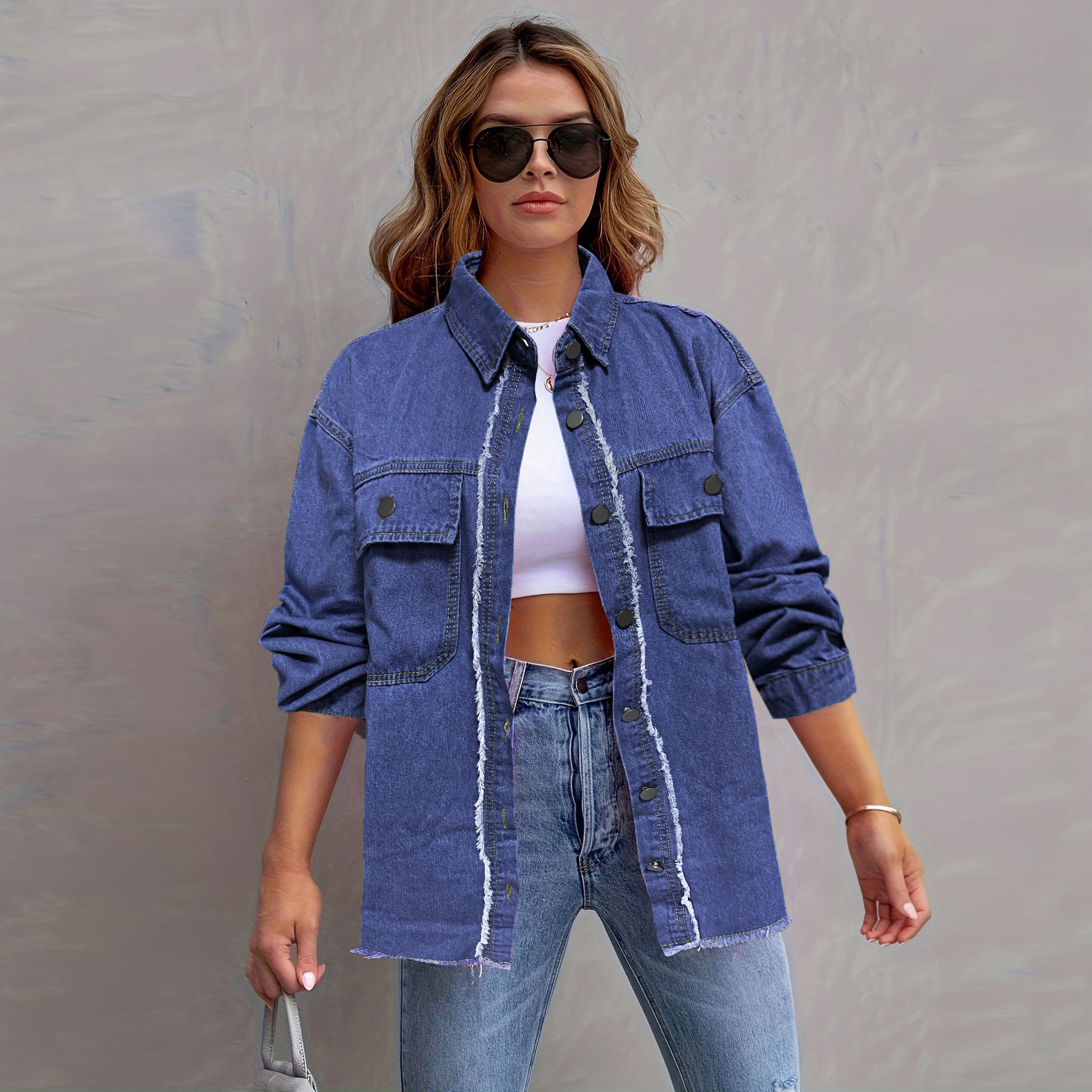 New Relaxed-fit American-style Streetwear Washed-up Collar Jacket - Image 2
