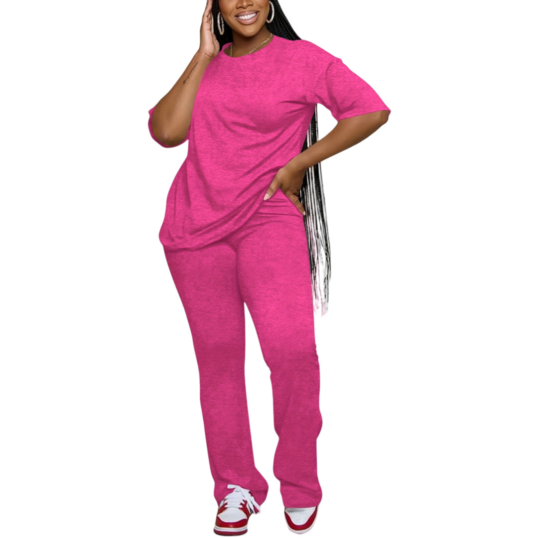 Casual Solid-Color Cotton-Like Crew-Neck Two-Piece Set - الصورة 6