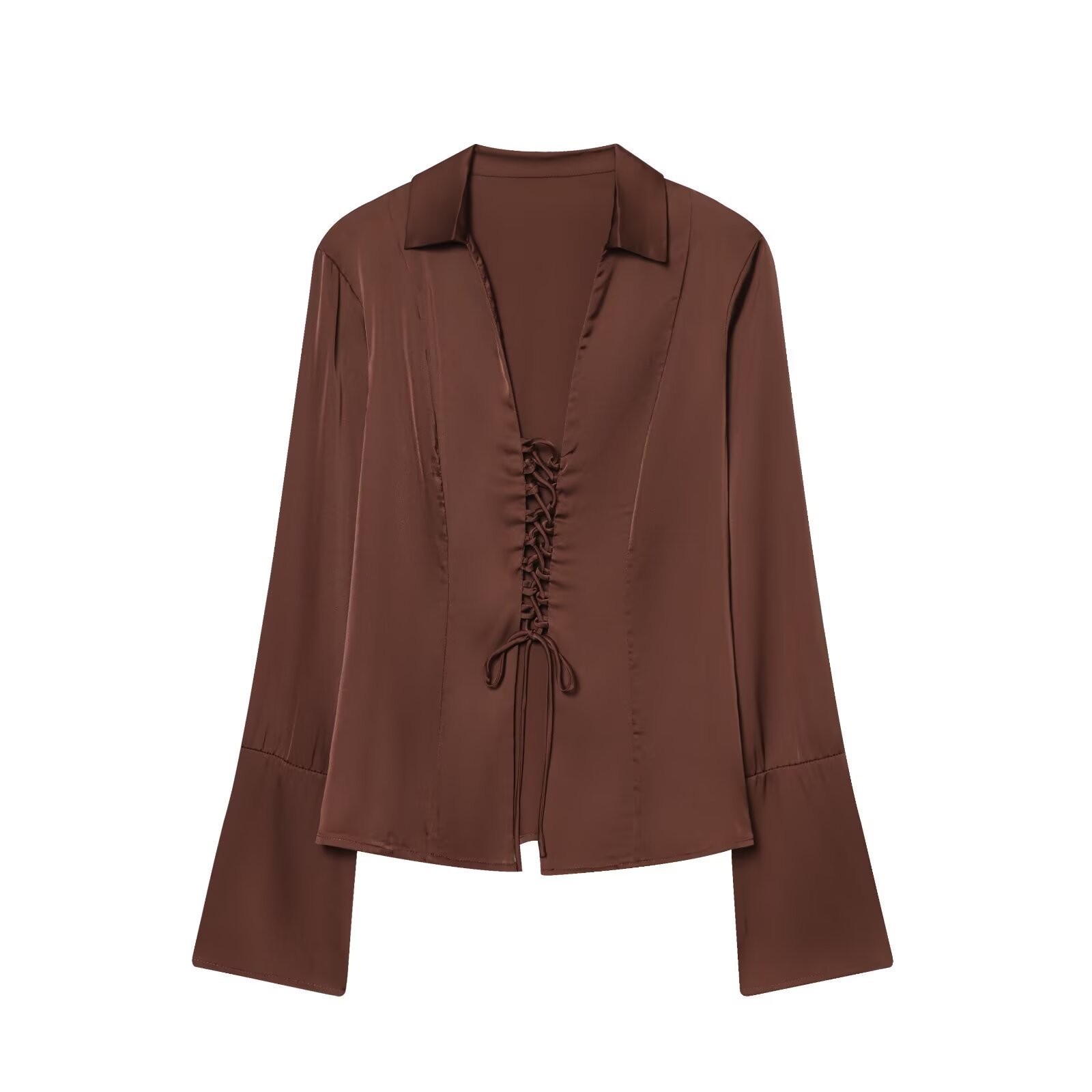 Slimming Satin Strap Slightly Flared Sleeve Shirt - الصورة 4