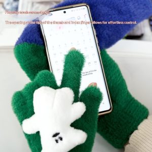 Fleece-lined, Windproof, Cute Cartoon Couple's Wool Gloves