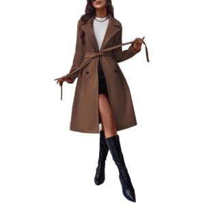 Elegant Long-sleeve Lapel Double-breasted Coat With A Belt