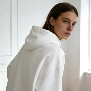White Oversize Slogan Embroidered Hoodie