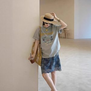 Womens Korean-style Crew-neck Short-sleeve Top
