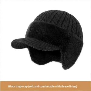 Thickened Warm Knitted Beanie With Rabbit Fur Lining And Ear Flapswind- And Cold-resistant For Cycling