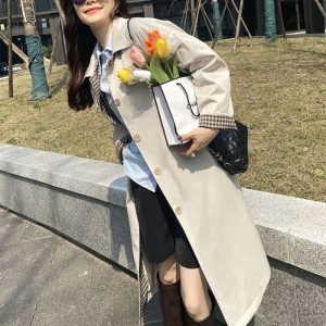 Plaid Patchwork Loose And Versatile Drape Coat