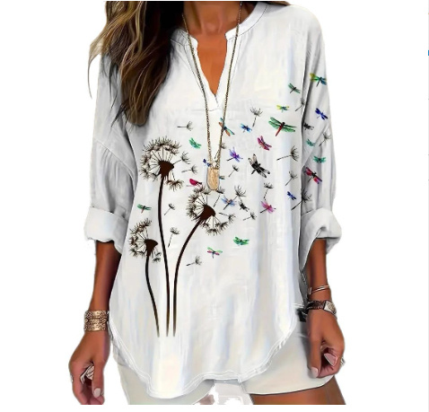 Womens Stand Collar Button-Down Drop Shoulder Long-Sleeve Top - الصورة 3