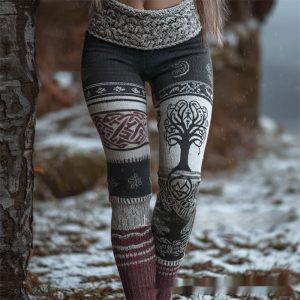 Womens Retro Casual Sports Leggings With 3D Digital Print