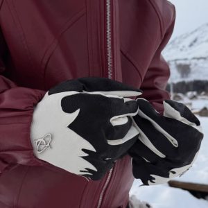 Crocodile-Grain Flame-Contrast Sheepskin Gloves For Winter
