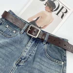 Vintage Leather Belt For Women Fashionable Embossed Cowhide