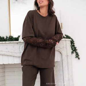 Casual Comfortable And Stylish Lace-panelled Long-sleeve For Commuting