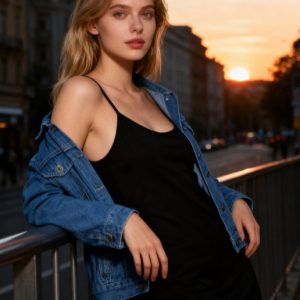 Womens Blue Slim-Fit Washed Denim Jacket