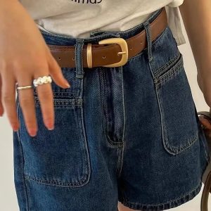 Short High-waisted Slimming Wide-leg Retro Pants In Vintage Blue