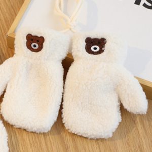 Korean Solid Color Bear Children's Gloves Set Autumn And Winter
