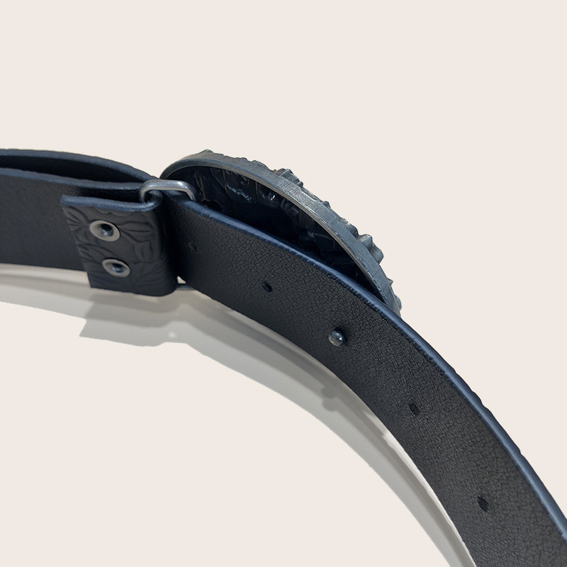 Personalized Skull And Rose Embossed PU Leather Belt - Image 4