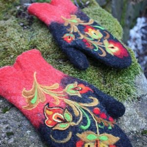 Thickened Color-block Embroidered Winter Warm Gloves For Women