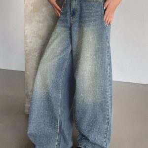 Water-washed Blue Wide-leg Extra-long Floor-length Jeans