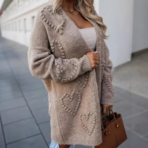 Versatile Plus-Size Womens Mid-Length Long-Sleeve Knitted Cardigan Coat
