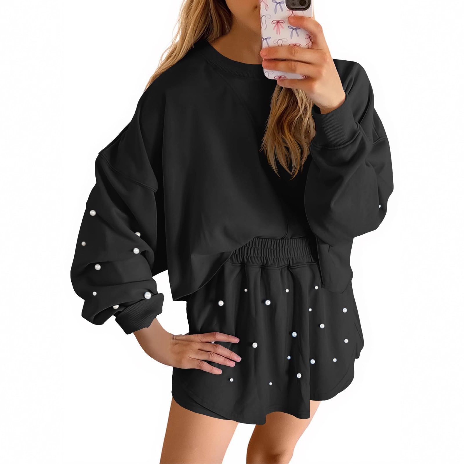 Womens Casual Long-sleeve Top And Shorts Set - الصورة 3