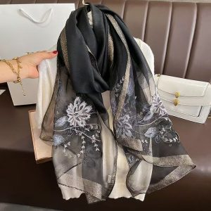 Versatile Embroidered Silk-Feel Thermal Scarf
