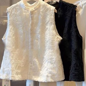 Womens Solid-Color Retro Loose-Fit New Chinese-Style Waistcoat Vests