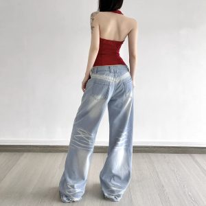 Street-style Distressed High-rise Straight-leg Jeans