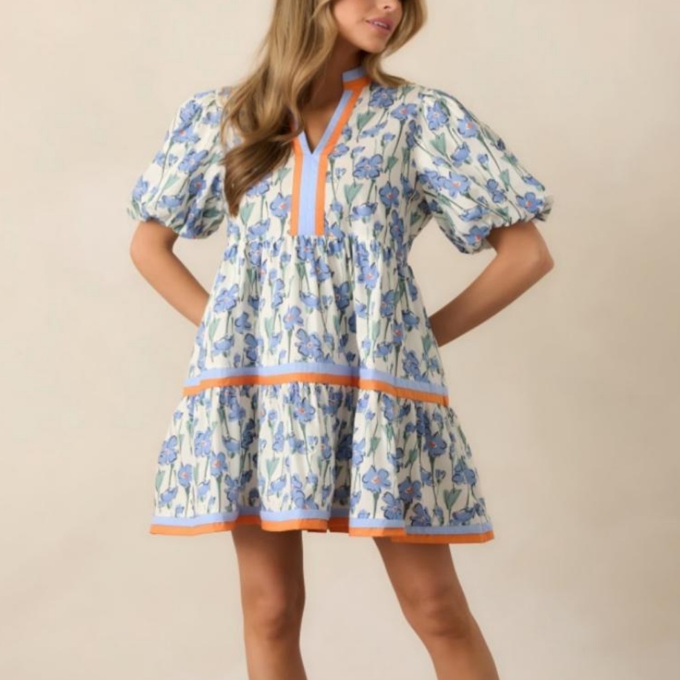 Retro Ink Printed A-line Umbrella Dress