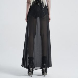 Punk-style Black Mesh Patchwork Faux Two-piece Skirt
