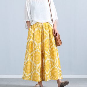 Womens Relaxed-fit Linen Wide-leg Capri Pants