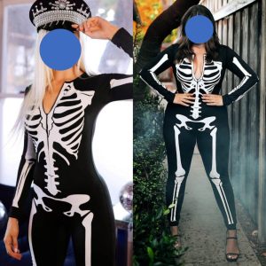 Skeleton Digital Women's Printed Wear Tight Long Sleeve Jumpsuit