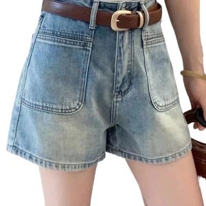 Short High-waisted Slimming Wide-leg Retro Pants In Vintage Blue